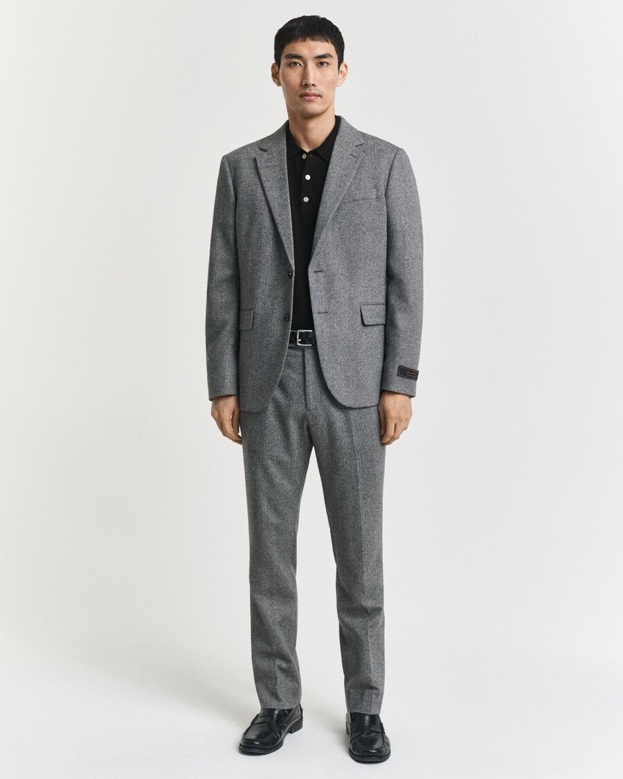 calça de fato de flanela slim fit com padrão espinha de peixe - antracit mesclado