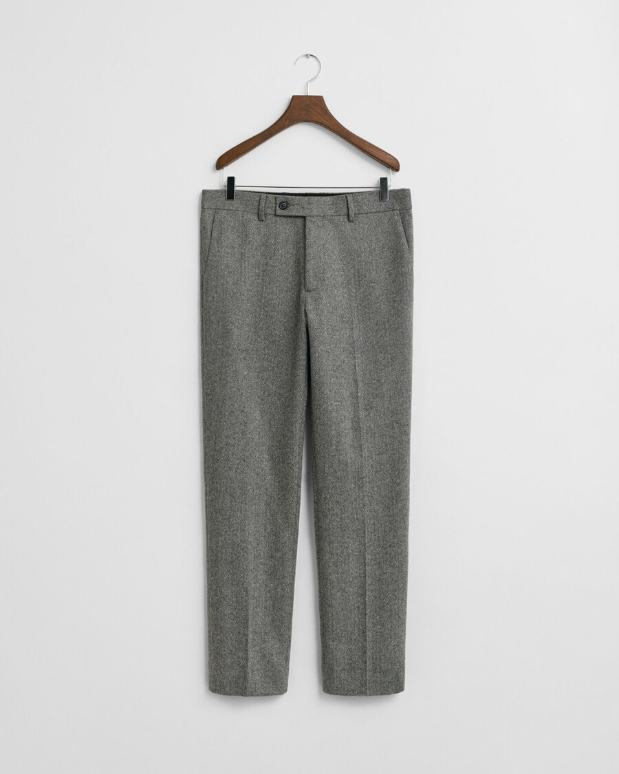 calça de fato de flanela slim fit com padrão espinha de peixe - antracit mesclado