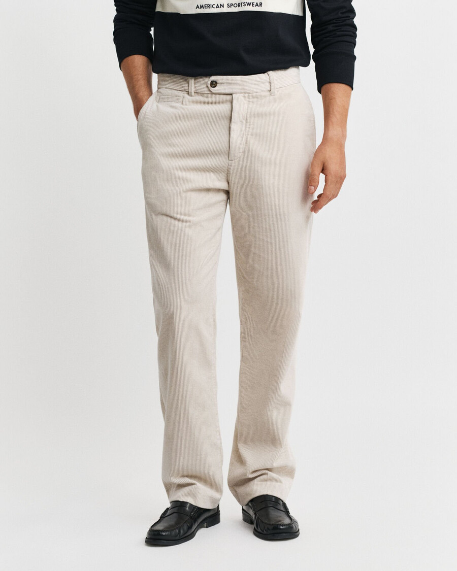 calça de veludo cotelê de corte reto - cor bege