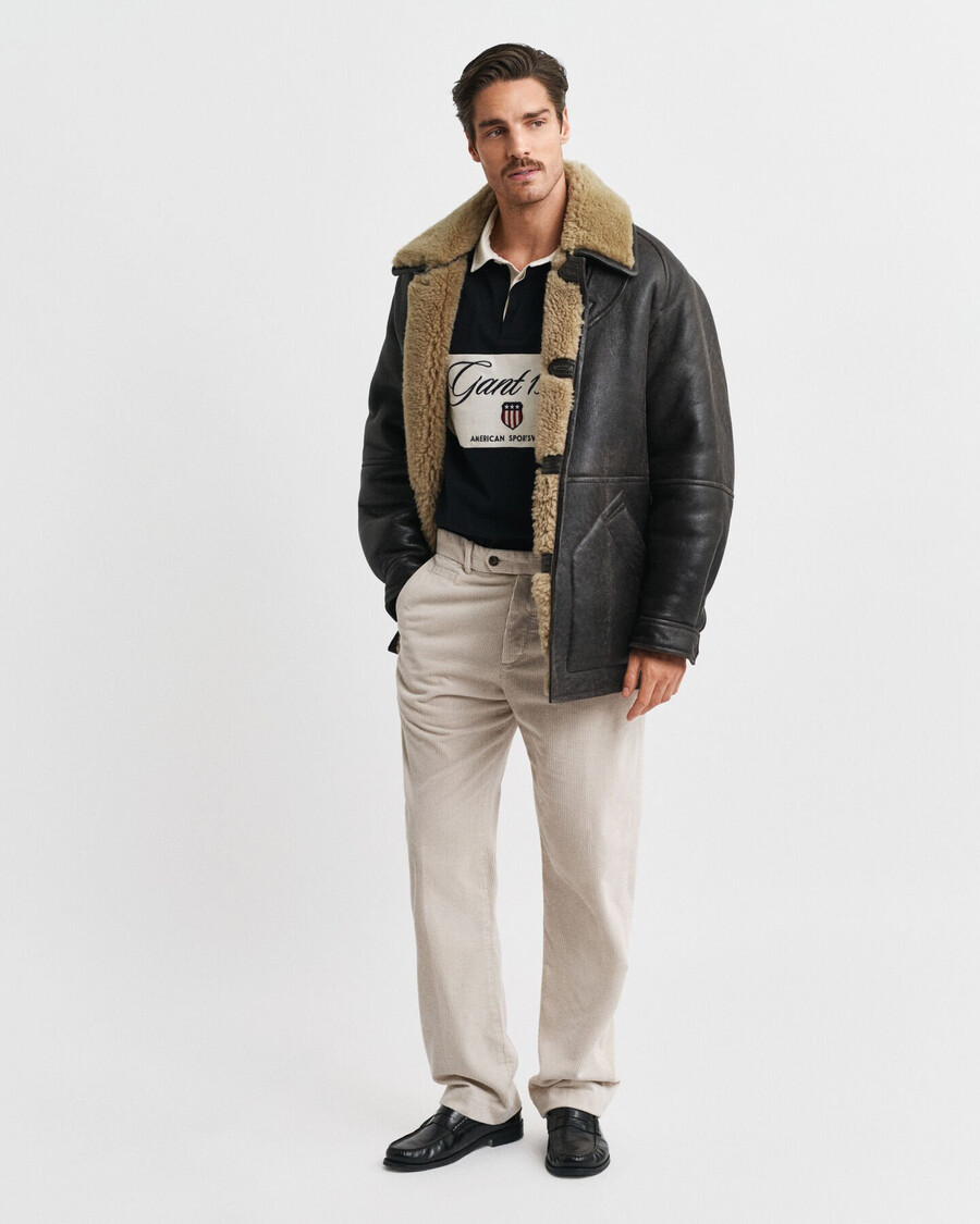 calça de veludo cotelê de corte reto - cor bege