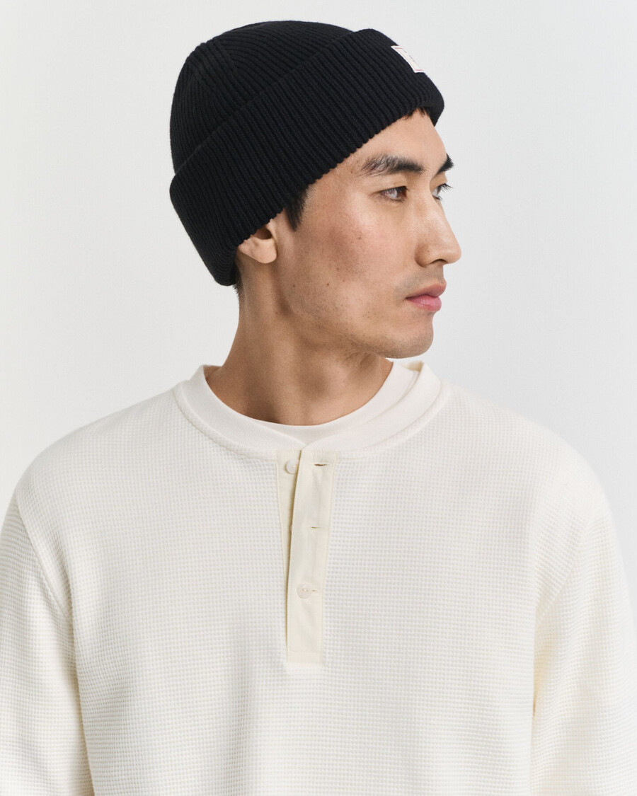 camiseta henley de manga comprida com textura waffle - creme