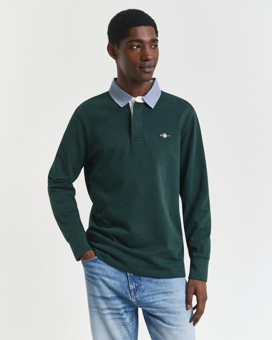 casaco de lã resistente com gola chambray - verde tartan