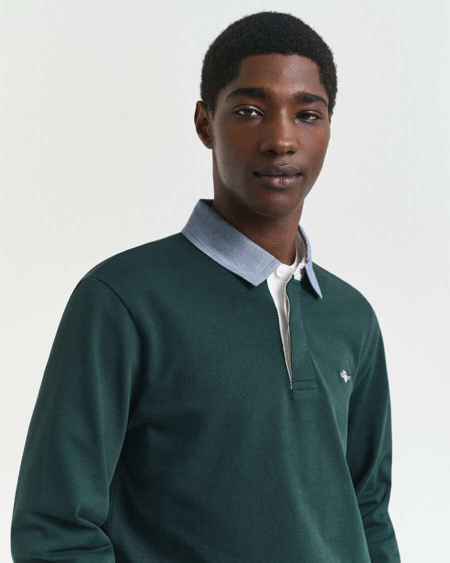 casaco de lã resistente com gola chambray - verde tartan