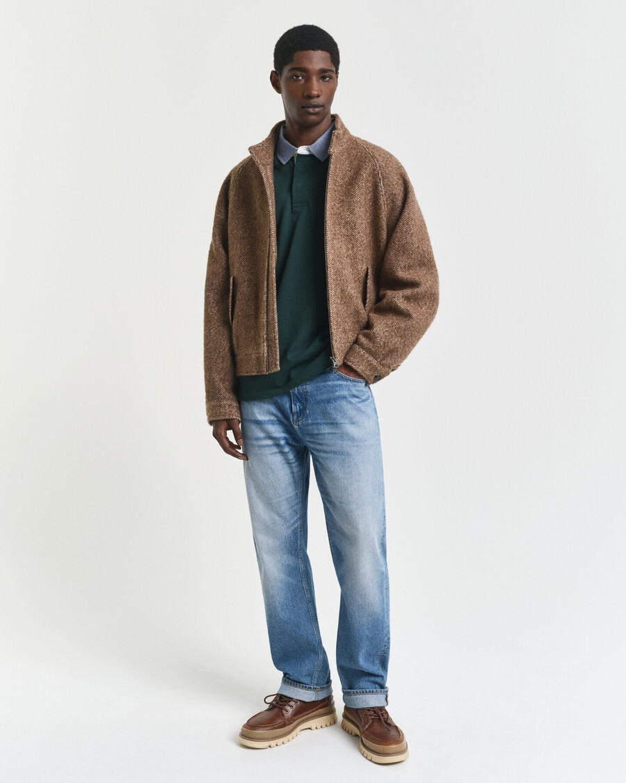 casaco de lã resistente com gola chambray - verde tartan