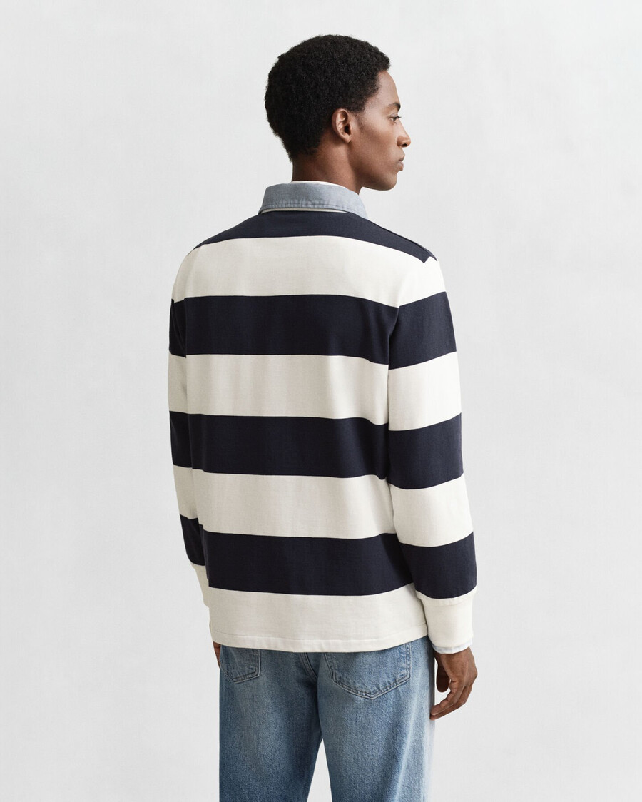 casaco rugger pesado listrado com gola chambray - cor casca de ovo