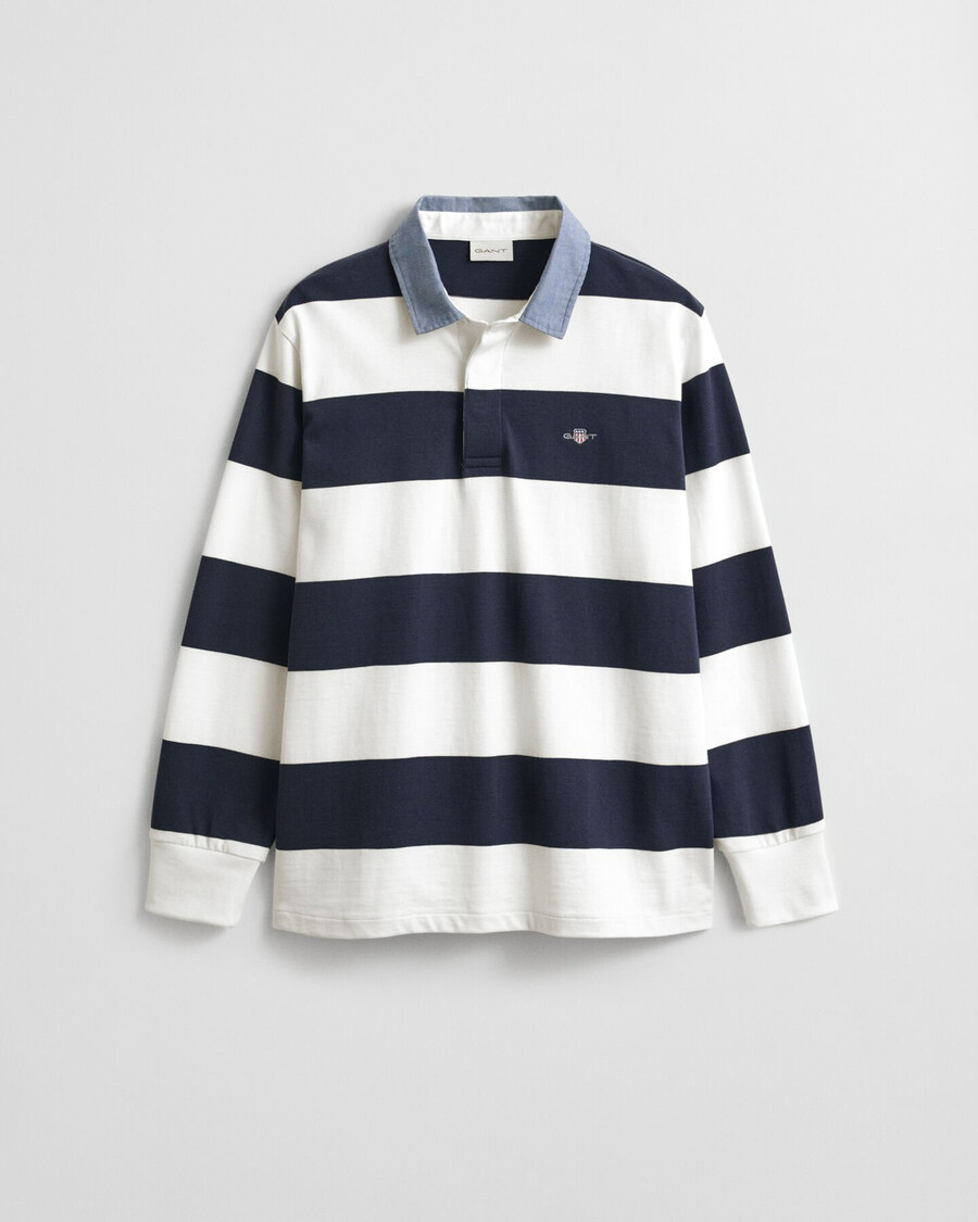 casaco rugger pesado listrado com gola chambray - cor casca de ovo