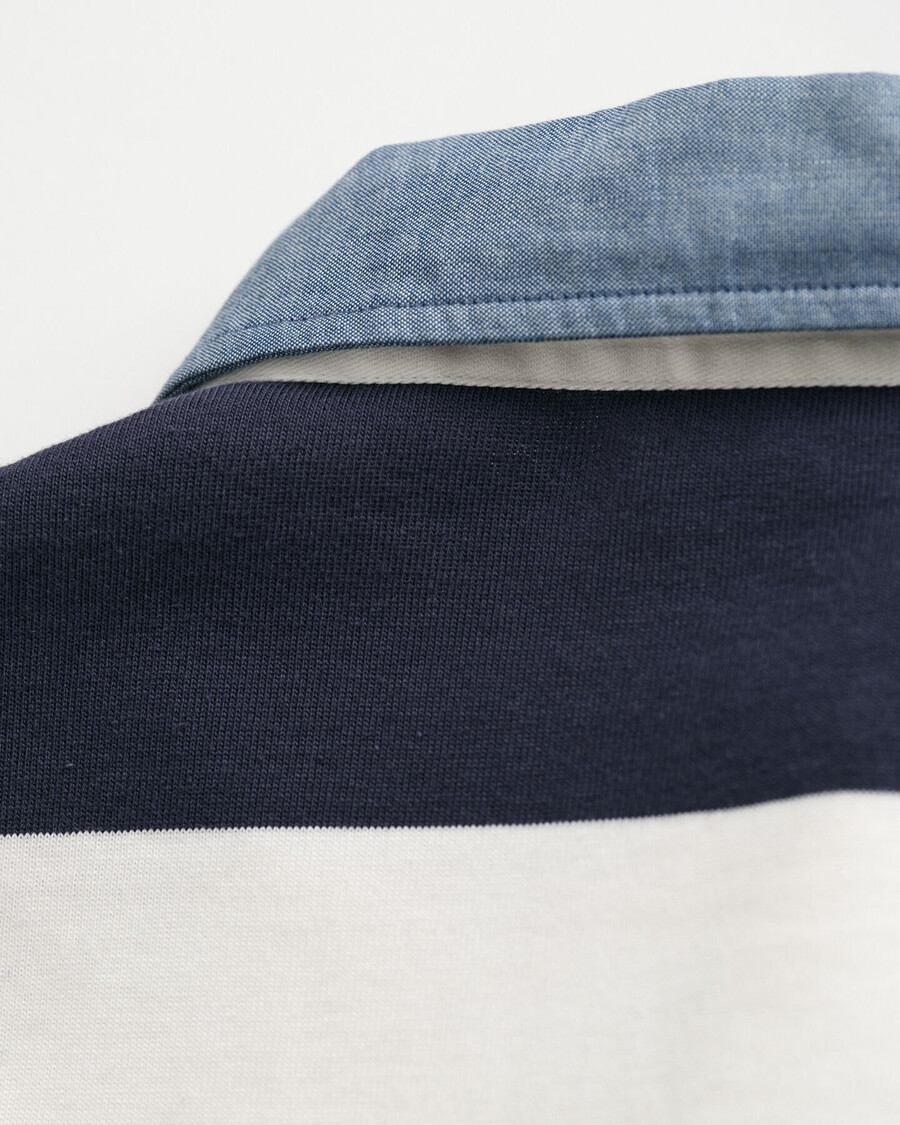 casaco rugger pesado listrado com gola chambray - cor casca de ovo