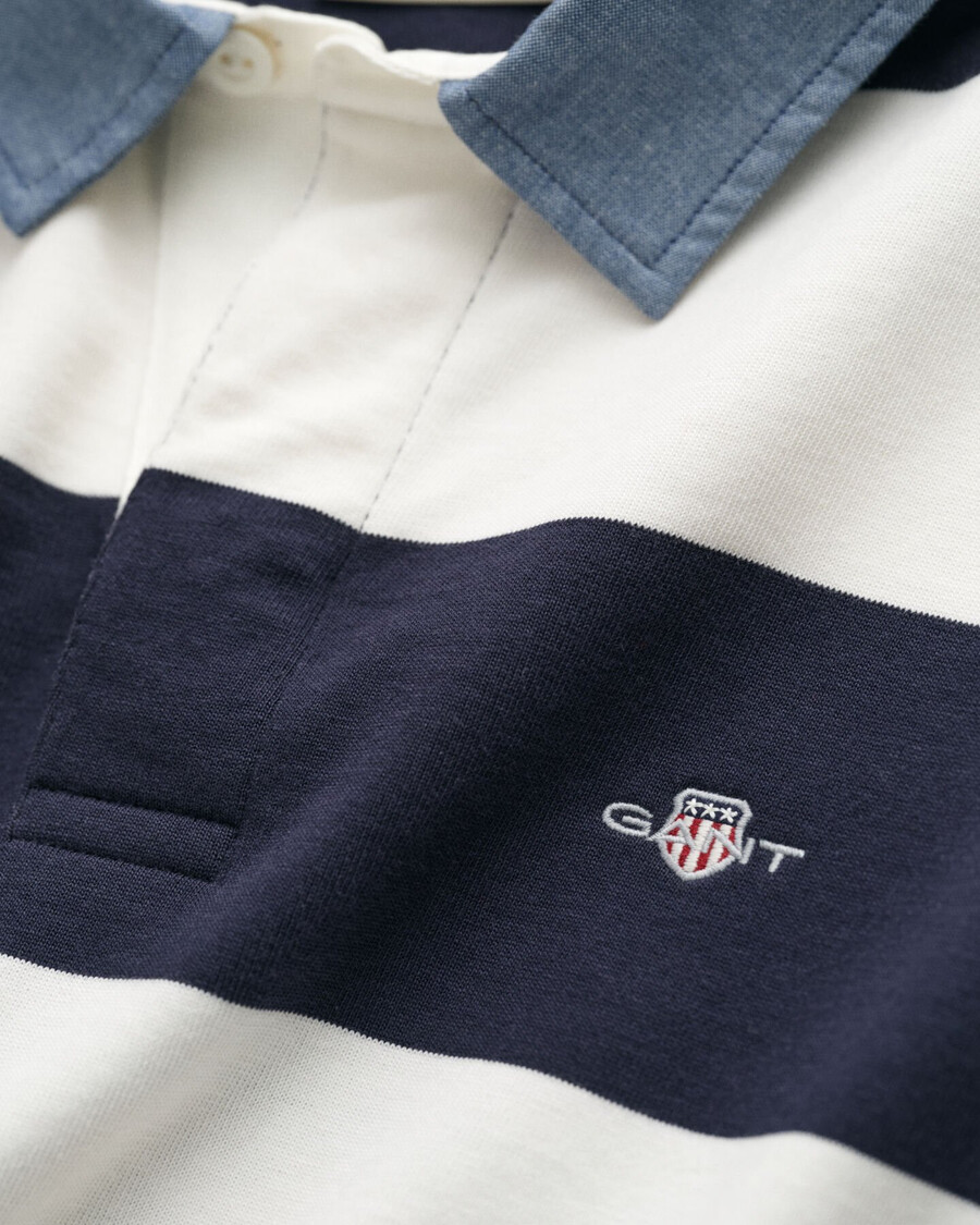 casaco rugger pesado listrado com gola chambray - cor casca de ovo
