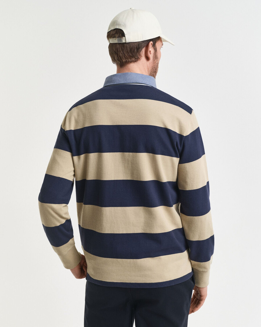 casaco rugger pesado listrado com gola chambray - bege madeira