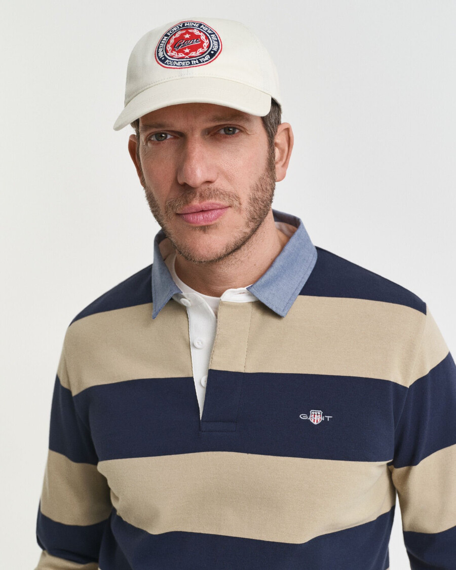 casaco rugger pesado listrado com gola chambray - bege madeira