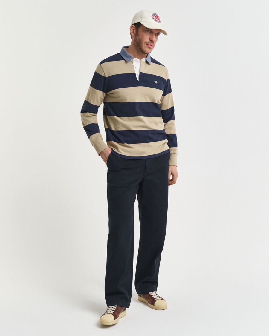 casaco rugger pesado listrado com gola chambray - bege madeira