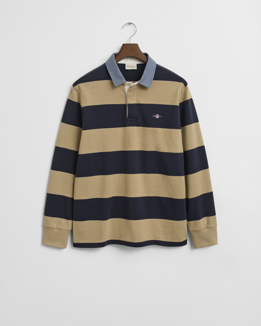 casaco rugger pesado listrado com gola chambray - bege madeira