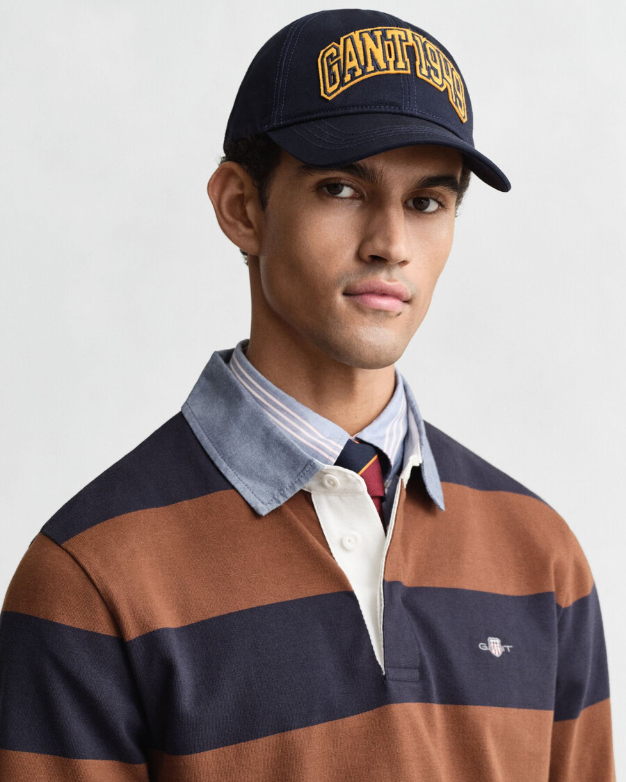 casaco rugger pesado listrado com gola chambray - marrom mogno
