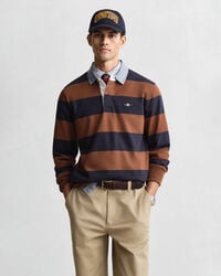casaco rugger pesado listrado com gola chambray - marrom mogno