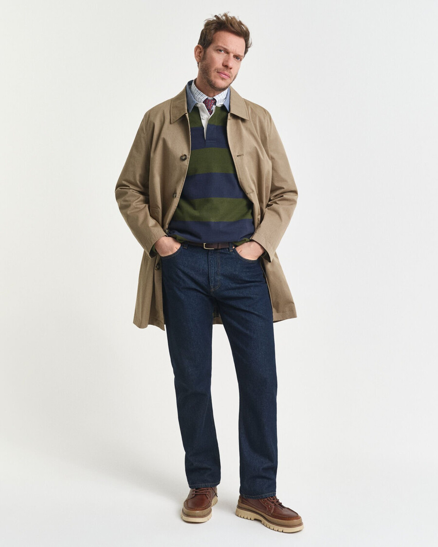 casaco rugger pesado listrado com gola chambray - verde campestre