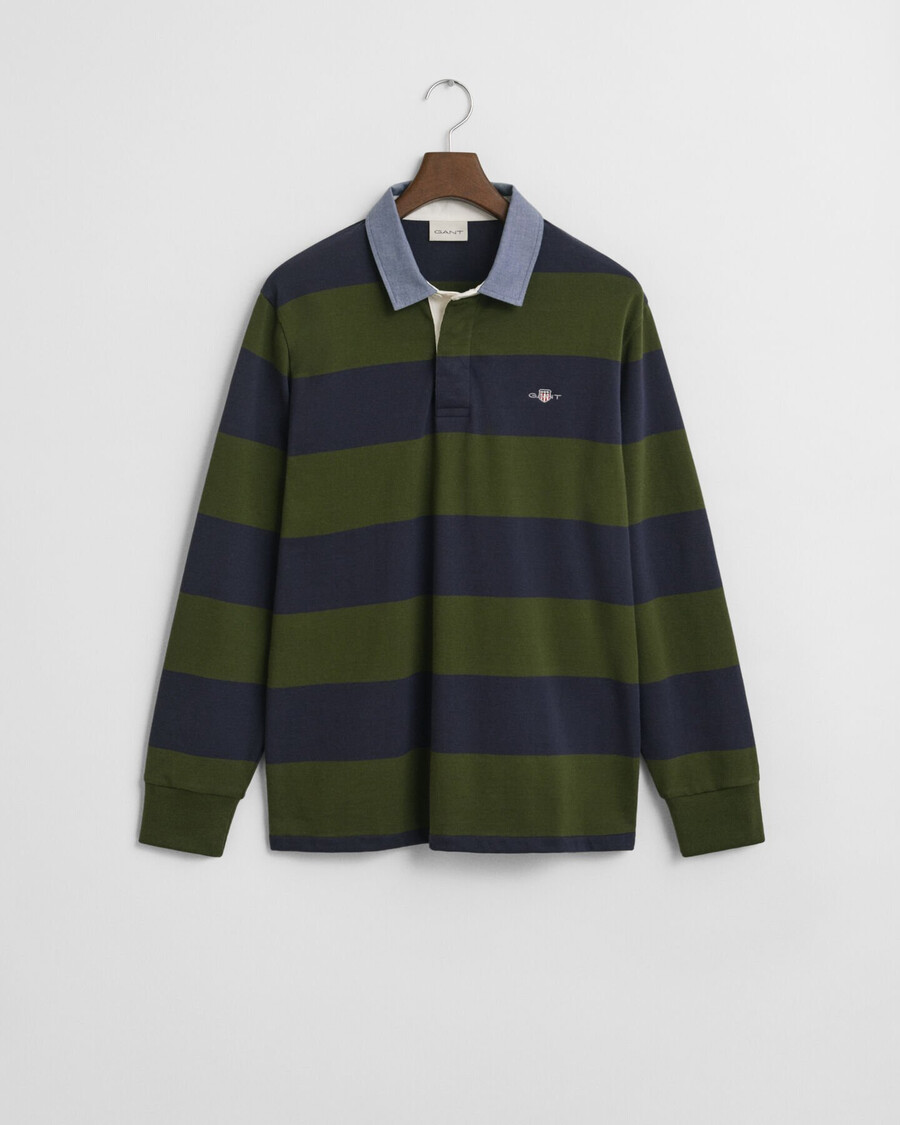 casaco rugger pesado listrado com gola chambray - verde campestre