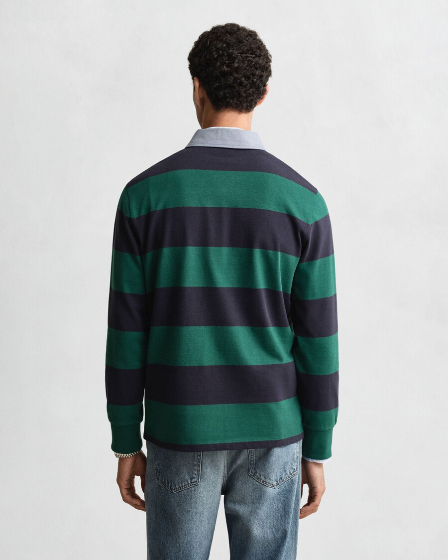 casaco rugger pesado listrado com gola chambray - verde floresta escuro