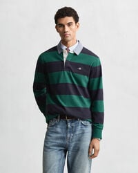 casaco rugger pesado listrado com gola chambray - verde floresta escuro