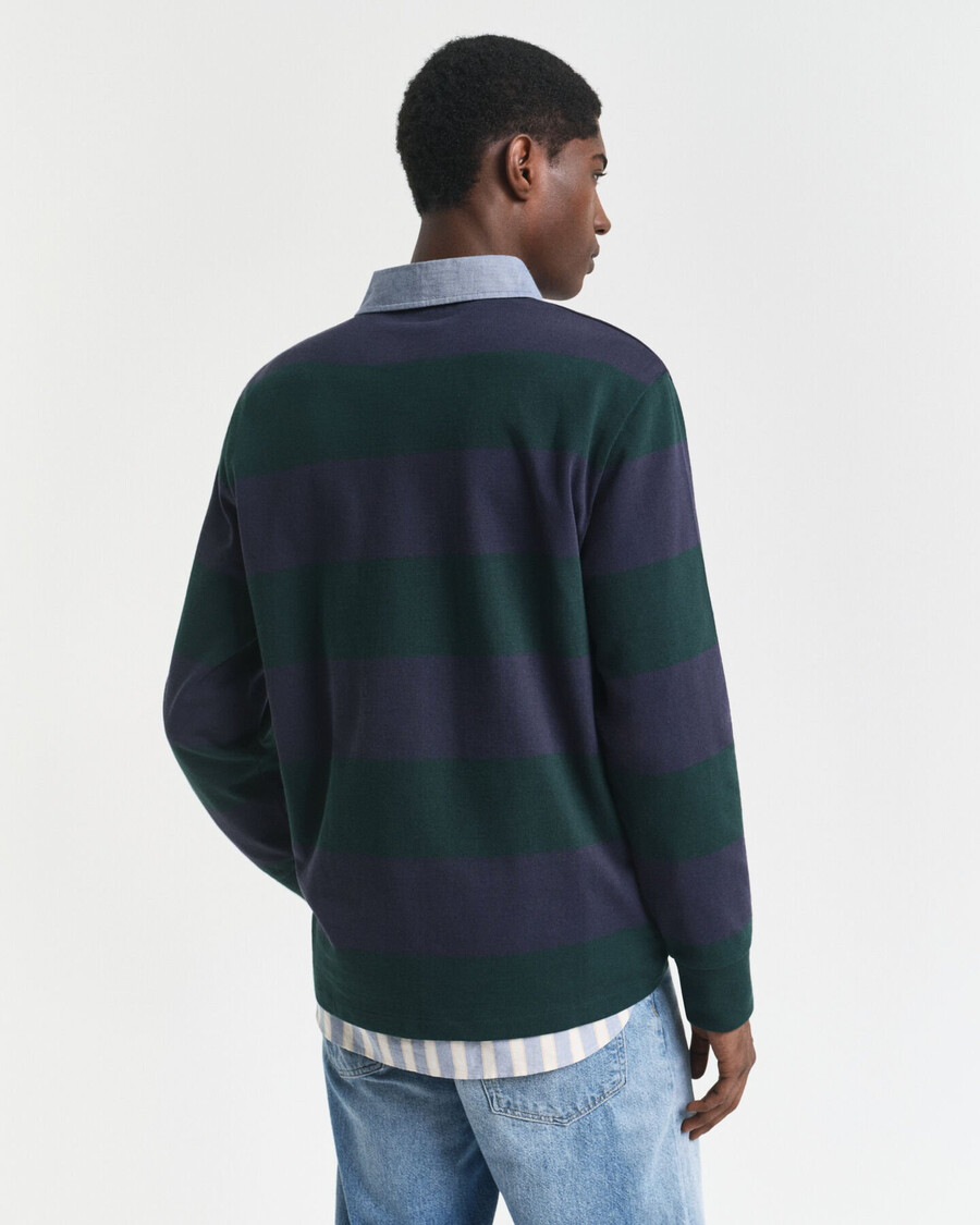 casaco rugger pesado listrado com gola chambray - verde tartan