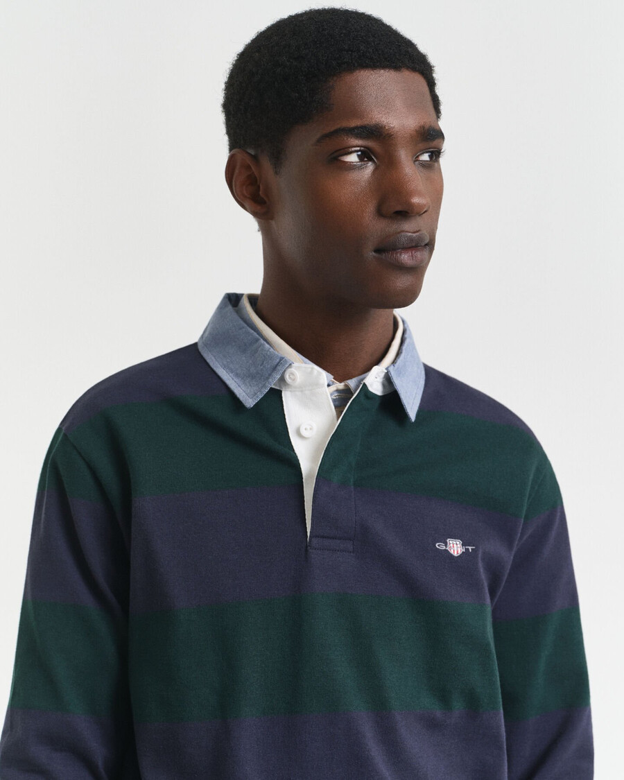 casaco rugger pesado listrado com gola chambray - verde tartan