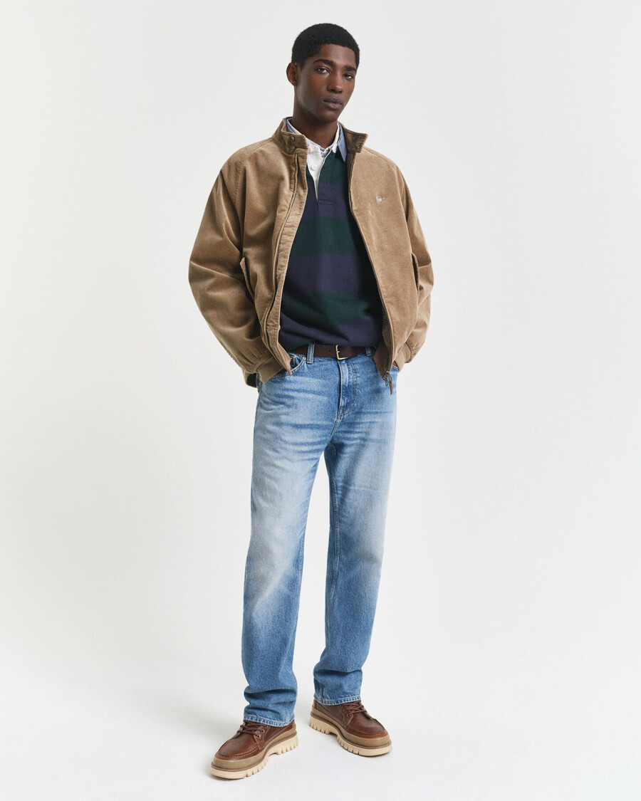 casaco rugger pesado listrado com gola chambray - verde tartan