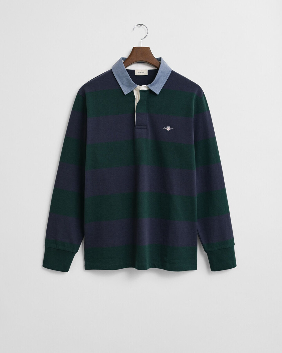 casaco rugger pesado listrado com gola chambray - verde tartan