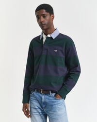 casaco rugger pesado listrado com gola chambray - verde tartan