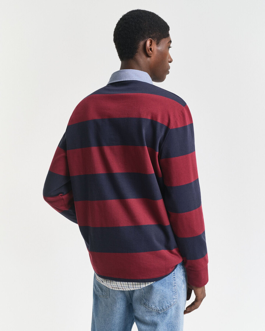 casaco rugger pesado listrado com gola chambray - vermelho encorpado