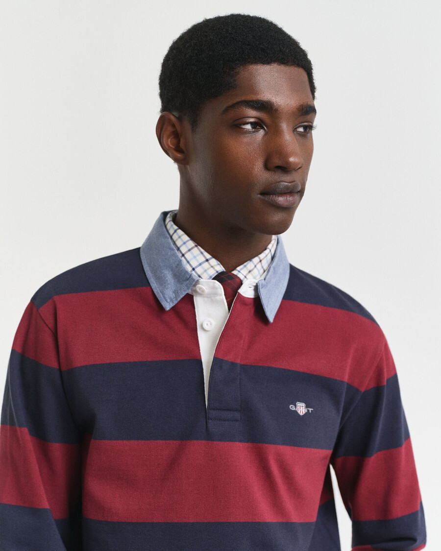 casaco rugger pesado listrado com gola chambray - vermelho encorpado
