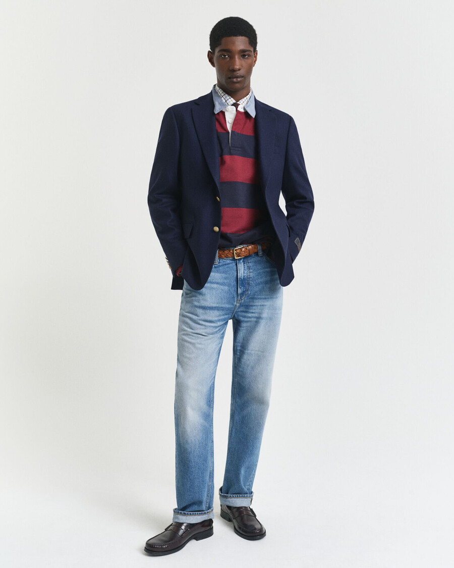 casaco rugger pesado listrado com gola chambray - vermelho encorpado