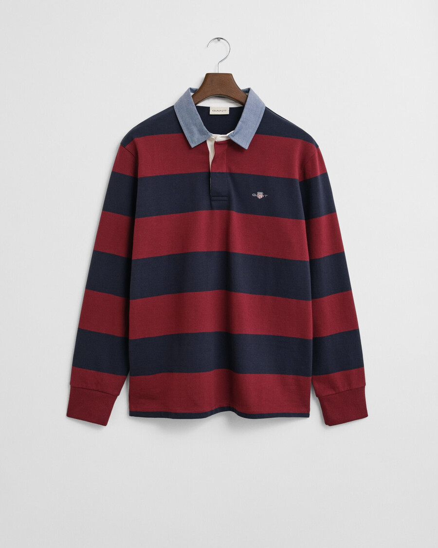 casaco rugger pesado listrado com gola chambray - vermelho encorpado