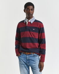 casaco rugger pesado listrado com gola chambray - vermelho encorpado