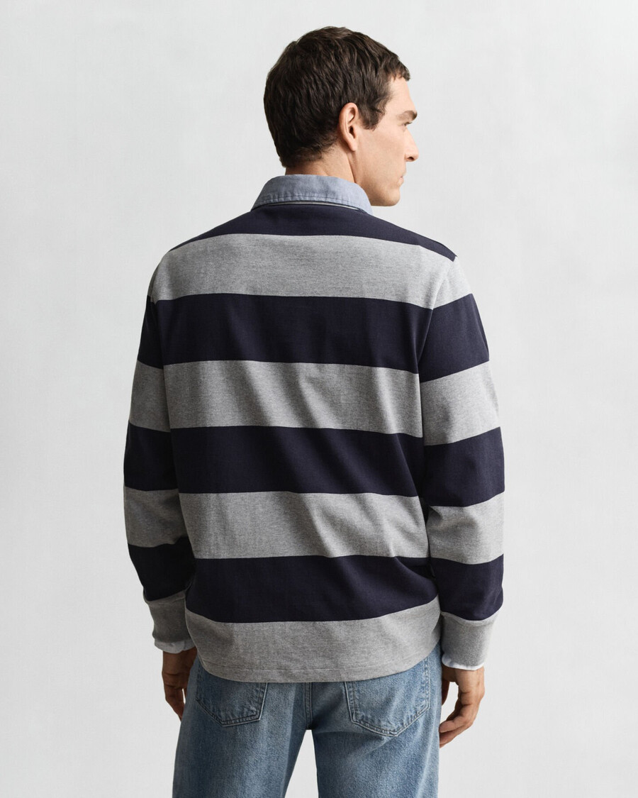 casaco rugger pesado listrado com gola chambray - cinza mesclado