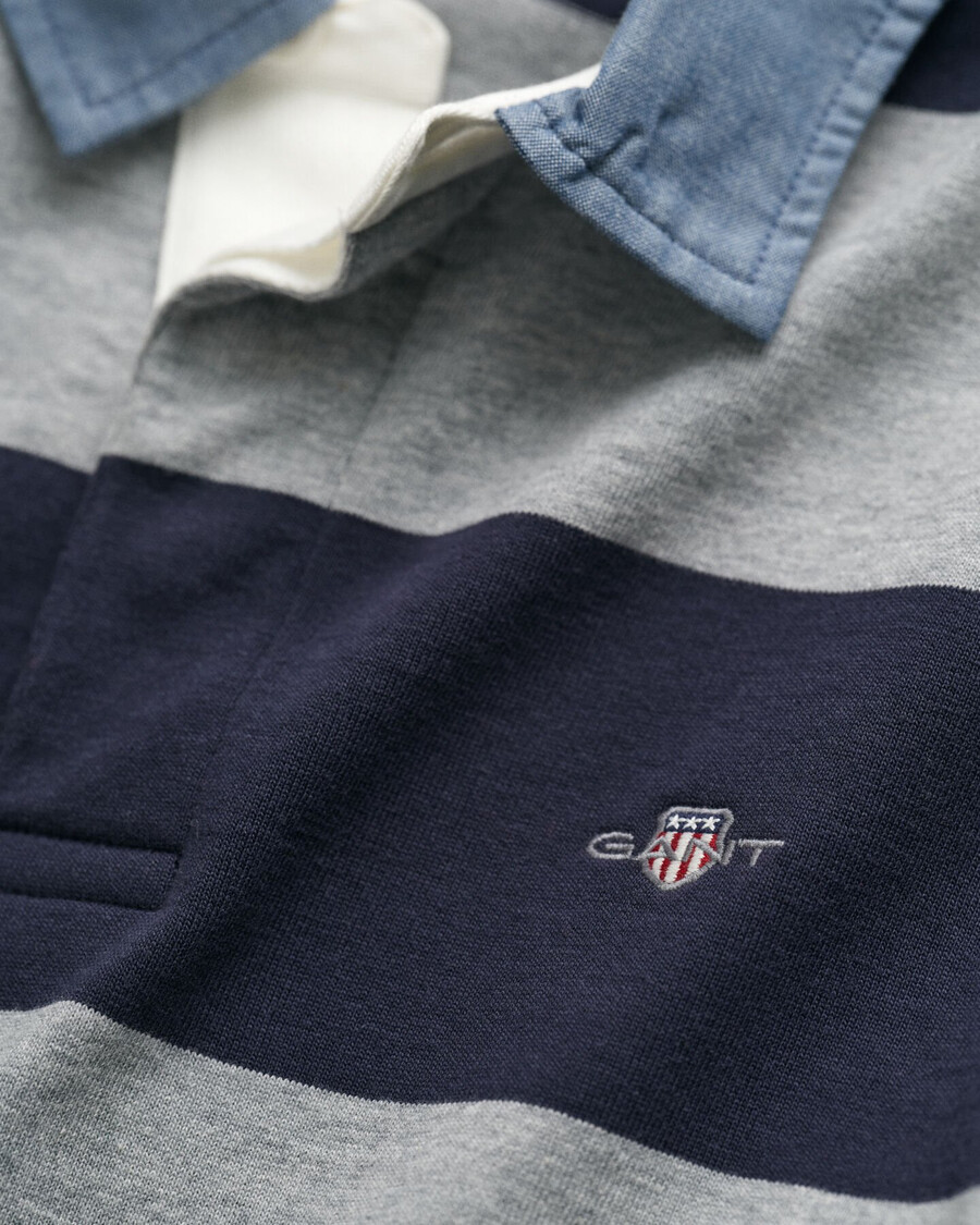 casaco rugger pesado listrado com gola chambray - cinza mesclado