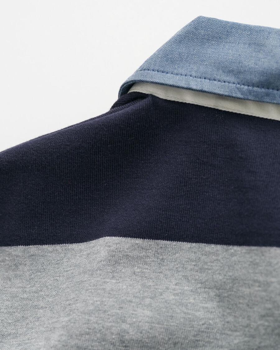 casaco rugger pesado listrado com gola chambray - cinza mesclado