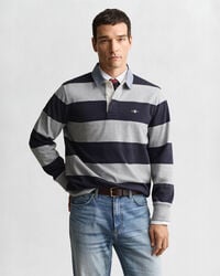 casaco rugger pesado listrado com gola chambray - cinza mesclado