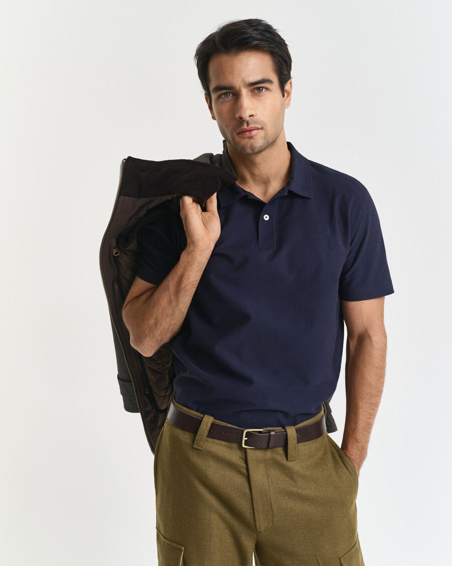 camisa polo com textura sarjada - azul noite