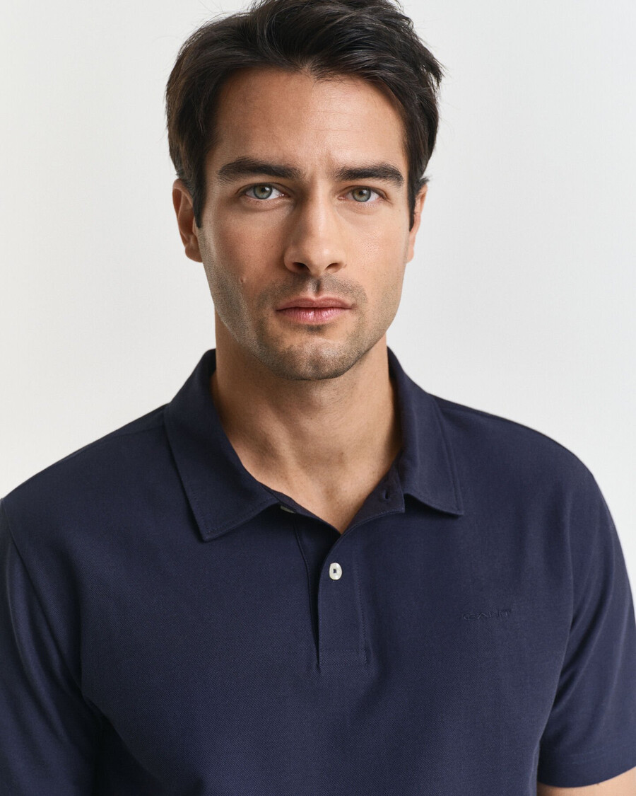camisa polo com textura sarjada - azul noite