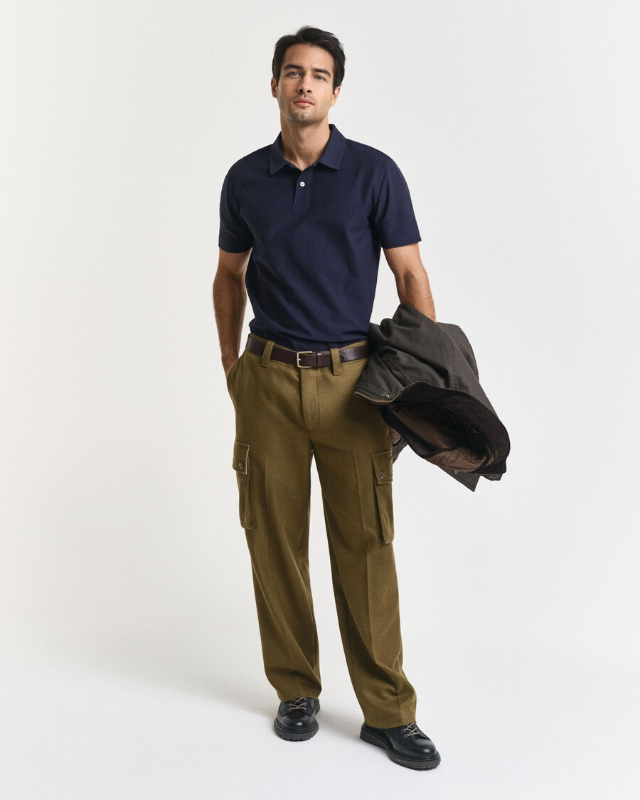 camisa polo com textura sarjada - azul noite