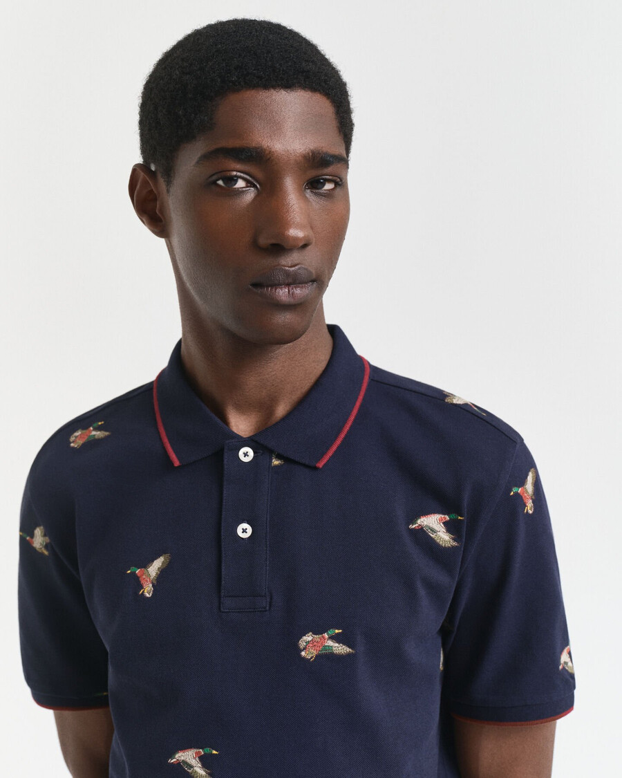 camisa polo bordada - azul noite