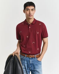 camisa polo bordada - vermelha com detalhes em relevo