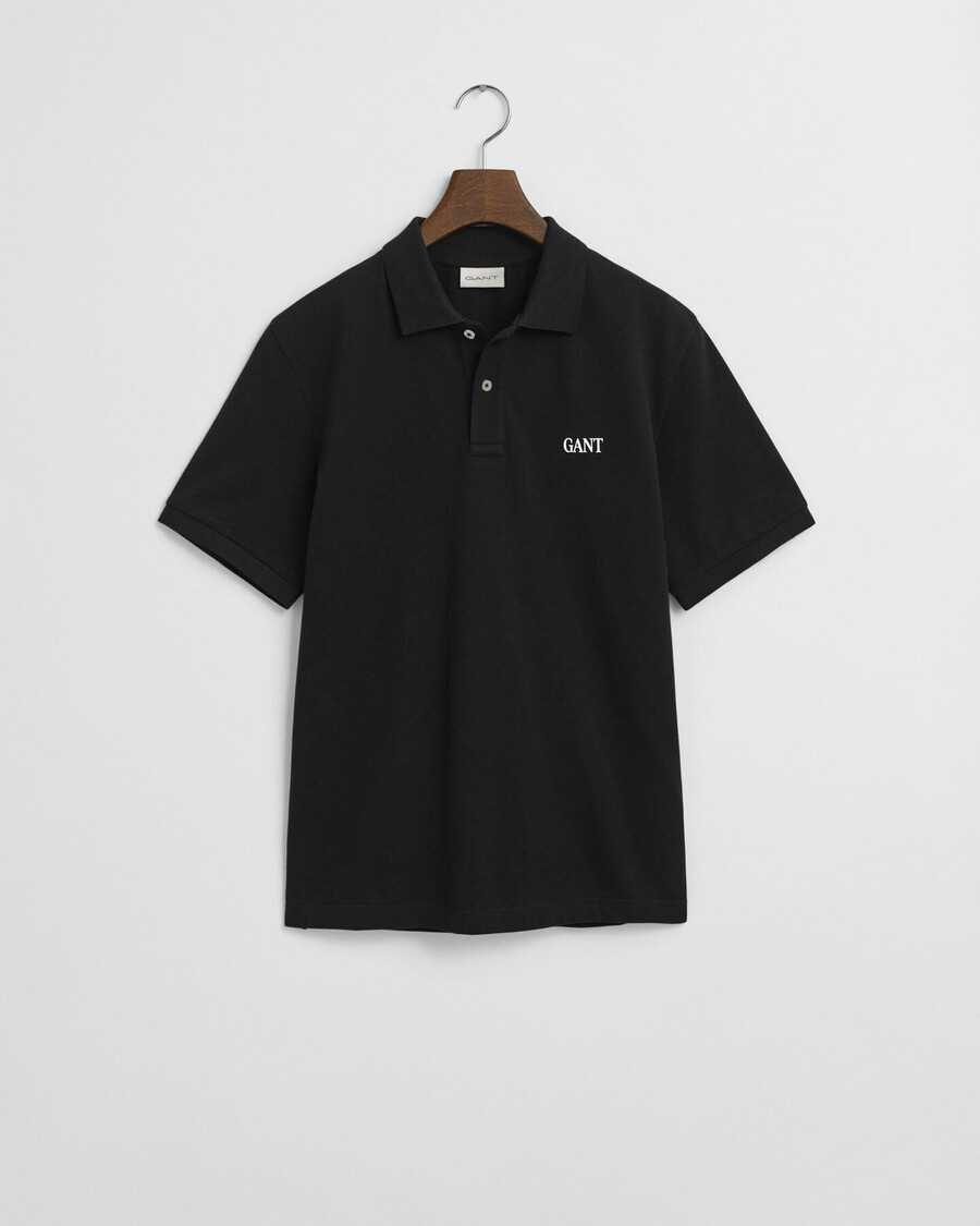 camisa polo com estampa pequena - preta