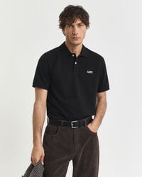 camisa polo com estampa pequena - preta