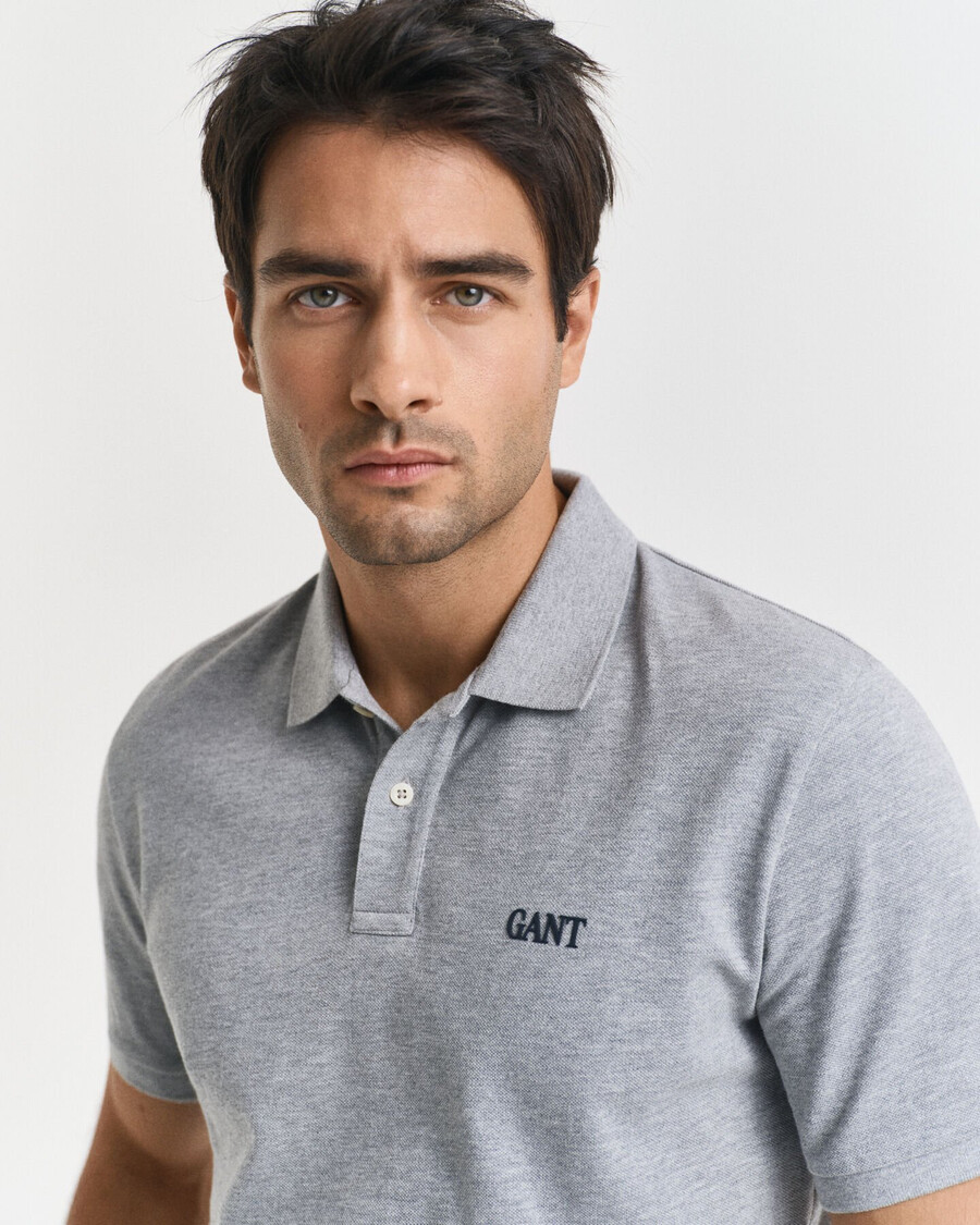 camisa polo com estampa pequena - cinza mesclado