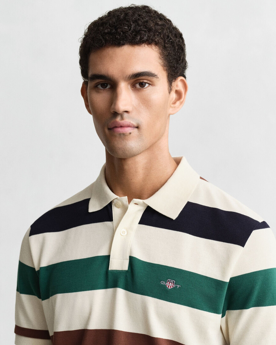 camisa polo listrada - creme