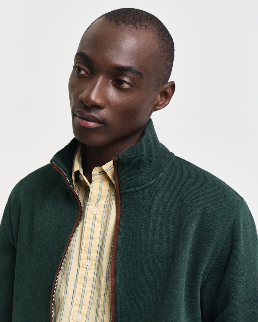 cardigã sacker rib zip - verde tartan