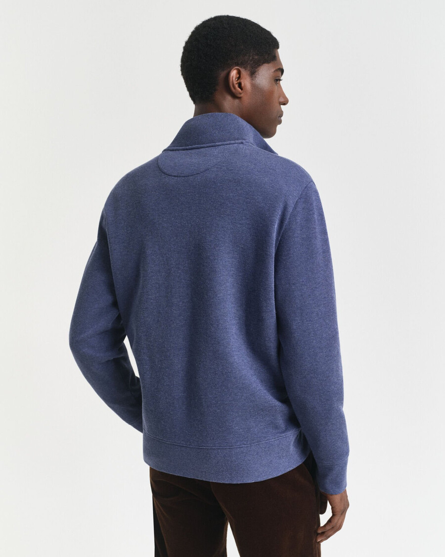 cardigã sacker rib zip - jeans escuro mesclado