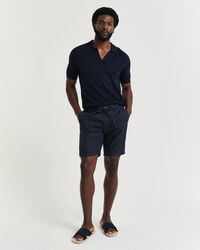calções de linho risca de giz de corte regular - azul marinho escuro