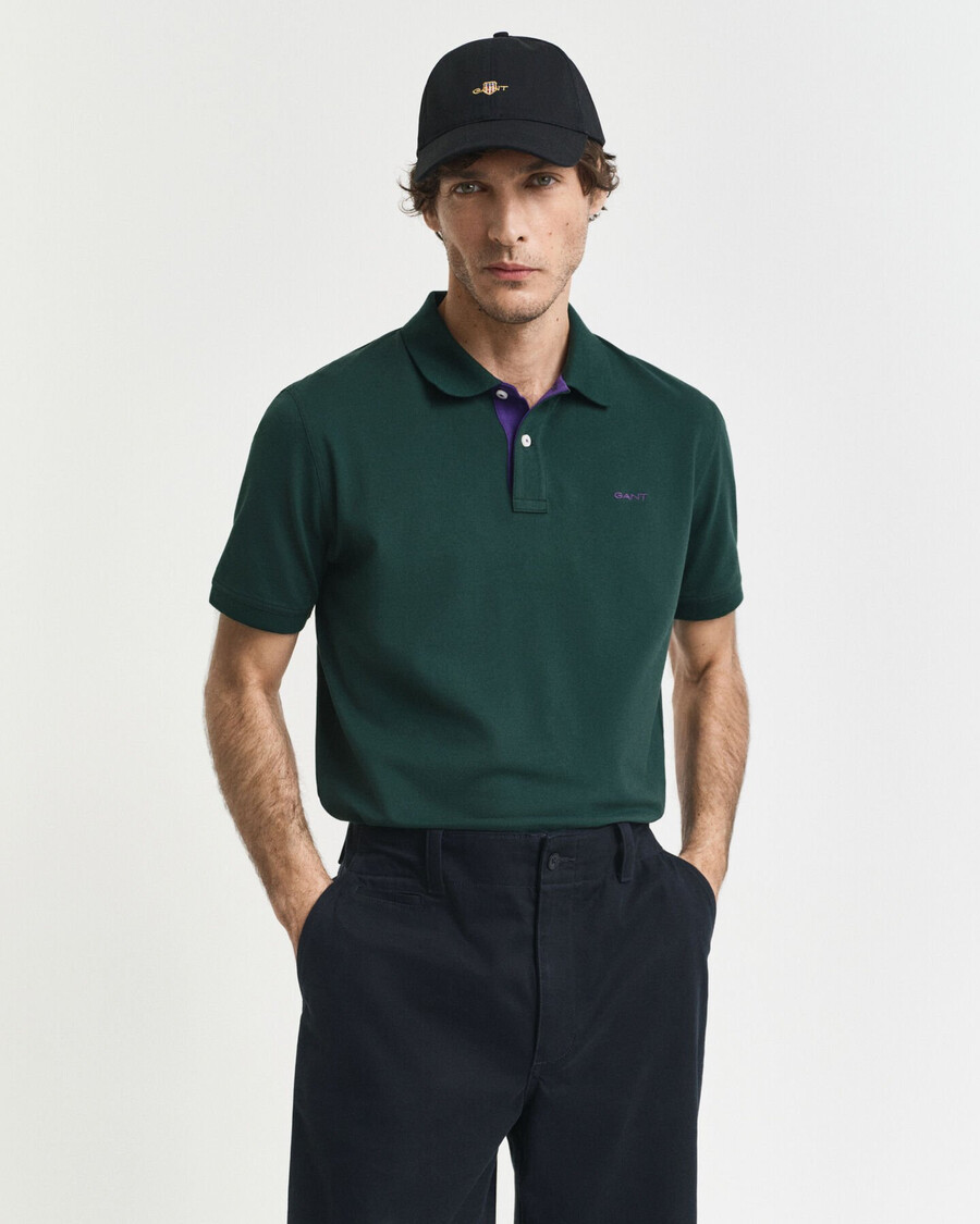 polo piqué contraste - verde tartan
