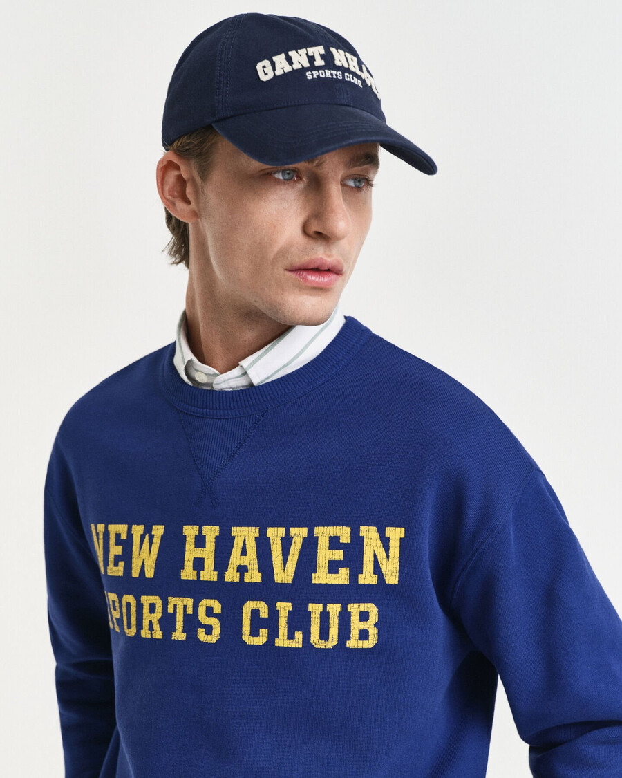 moletom com gola redonda e estampa gráfica - azul marinho intenso